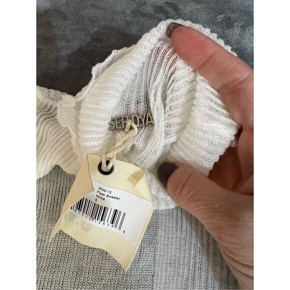 Revolve SER.O.YA Sweater Womens Sz S White Piper Turtleneck Ribbed Sheer Linen - Picture 7 of 14